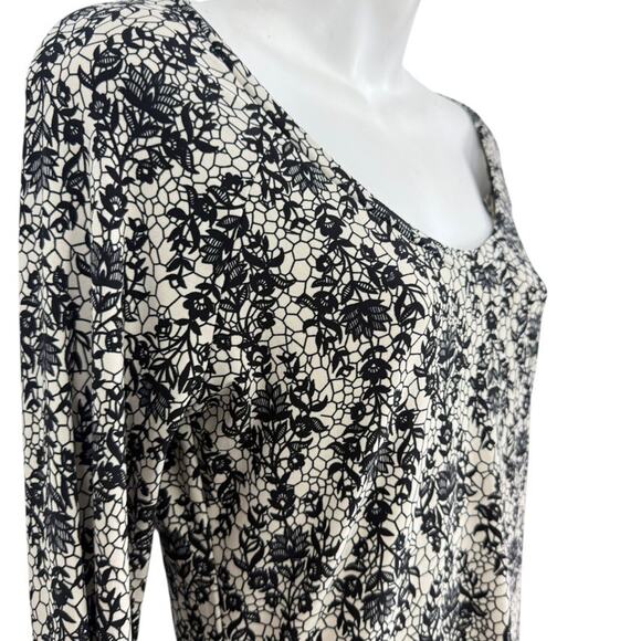 Norma Kamali Womens Lace Print Blouse Knit Stretch Slinky Long Sleeve Top sz M - Picture 4 of 16